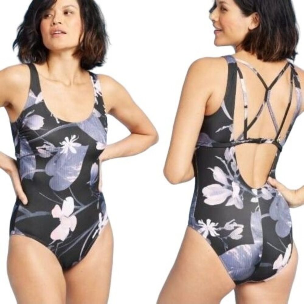 All In Motion One Piece Swimsuit S M L Floral Sun Protection UPF 50+
